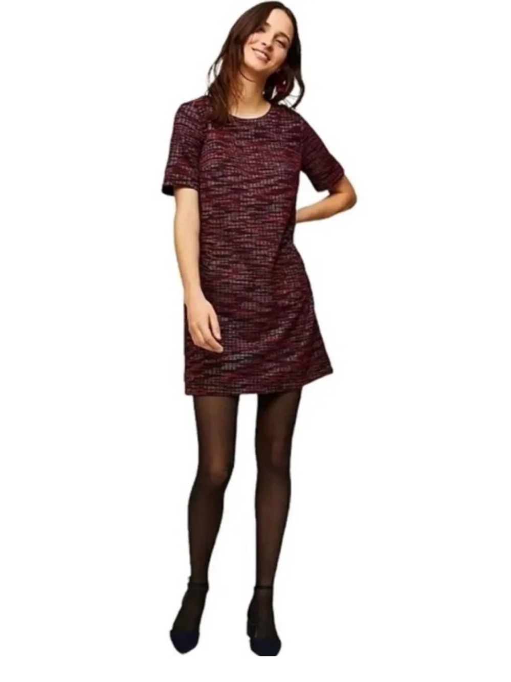 Loft Women’s Short Sleeve Shift Dress in Burgundy Knit size medium